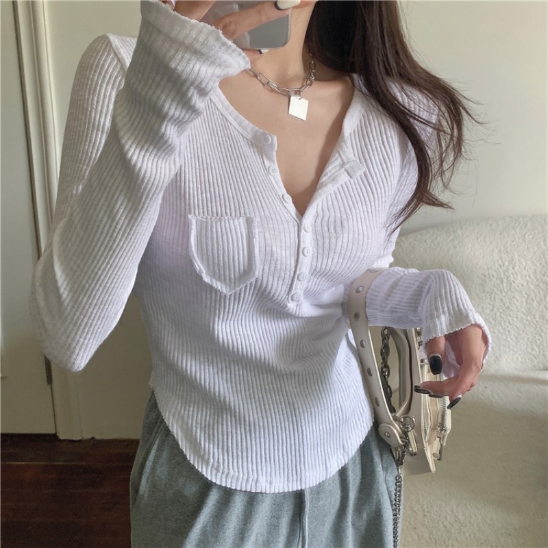 Autumn slim-fit sexy bottoming shirt half-open v-neck long-sleeved T-shirt solid color top cross-border women's clothing foreign trade wholesale eBay