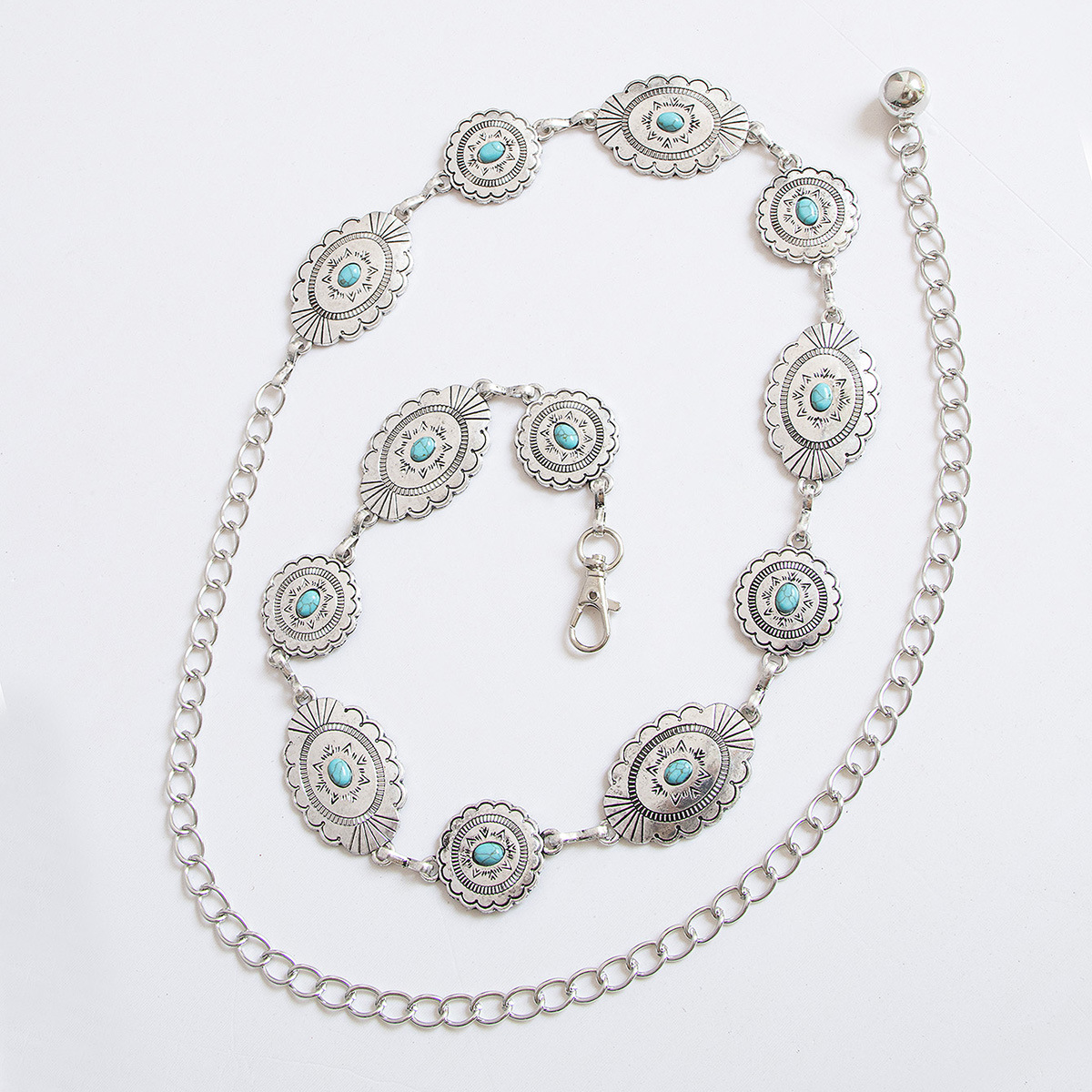 New Vintage Turquoise Bohemian Metal Waist Chain Women's Elegant Exquisite Fashion Waist Chain Cross-border Hot-selling Belt