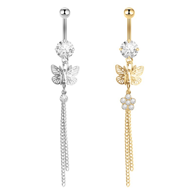 Amazon eBay cross-border metal butterfly belly button ring New tassel long belly button nail body piercing jewelry