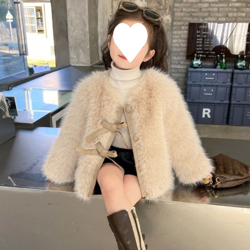 2024 winter new children's clothing Korean children's clothing girls fashion imitation fur sweater cotton padded wool coat
