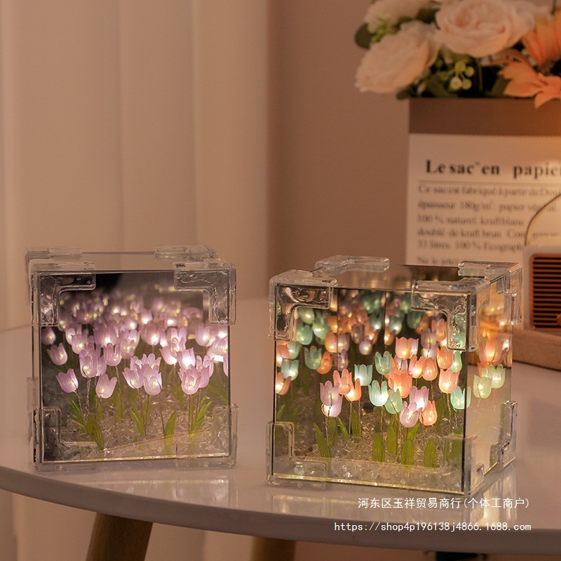 Picture of ✅ Rubik's Cube Tulip Finished Handmade Flower Sea Three-Dimensional Night Light Creative Student Gift for Girlfriend Boudoir