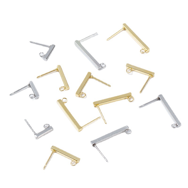 Picture of European and American Supply Stainless Steel Square Rod T-Shaped Earrings Simple Gold Earrings DIY Jewelry Accessories Wholesale