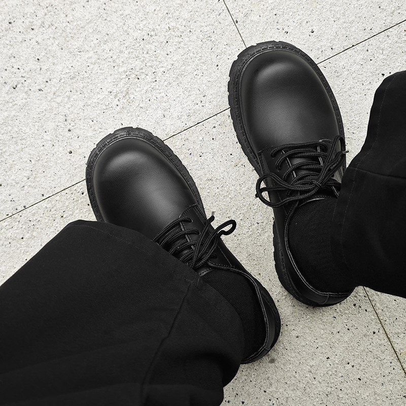 Picture of Big-Toe Leather Shoes for Men, Spring Casual Retro Thick-Soled Heightening Derby Shoes, Formal British Style Black Wide-Footed Trbottomy Shoes