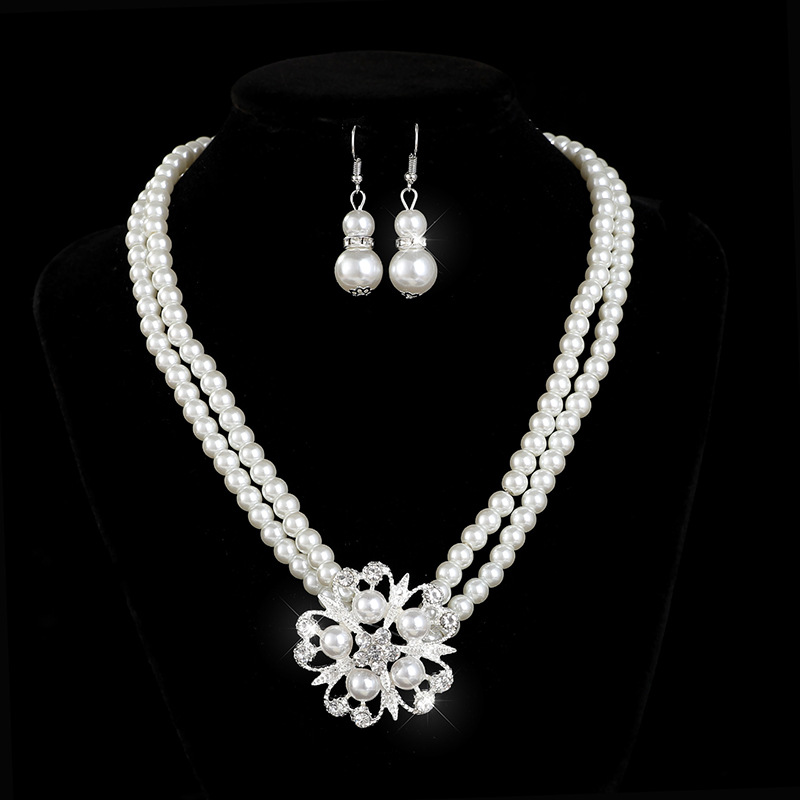 Picture of Cross-border jewelry new bridal sweater chain necklace set diamond artificial pearl necklace earring bracelet set