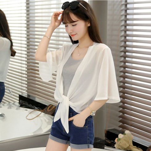 Picture of 2025 Summer Sun Protection Clothing Women's Summer Thin Chiffon Cardigan Small Shawl Loose Short Short Jacket Fashionable and Easiest for Match