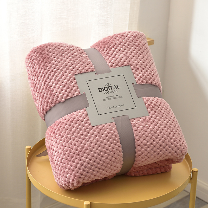Picture of Thick solid color pineapple plaid sofa blanket flannel blanket coral fleece office air conditioning blanket gift blanket