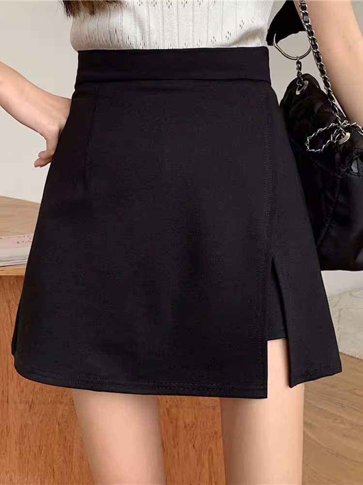 Black Suit Skirt Women's Spring 2024 High Waist New A- line Skirt Small Elegant Korean Style One-step Skirt