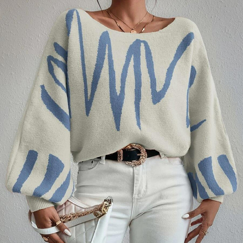 Picture of European and American Foreign Trade New Loose Pullover Knitted Sweater Women's Cross-Border Amazon Lantern Sleeve Design Sweater for Women