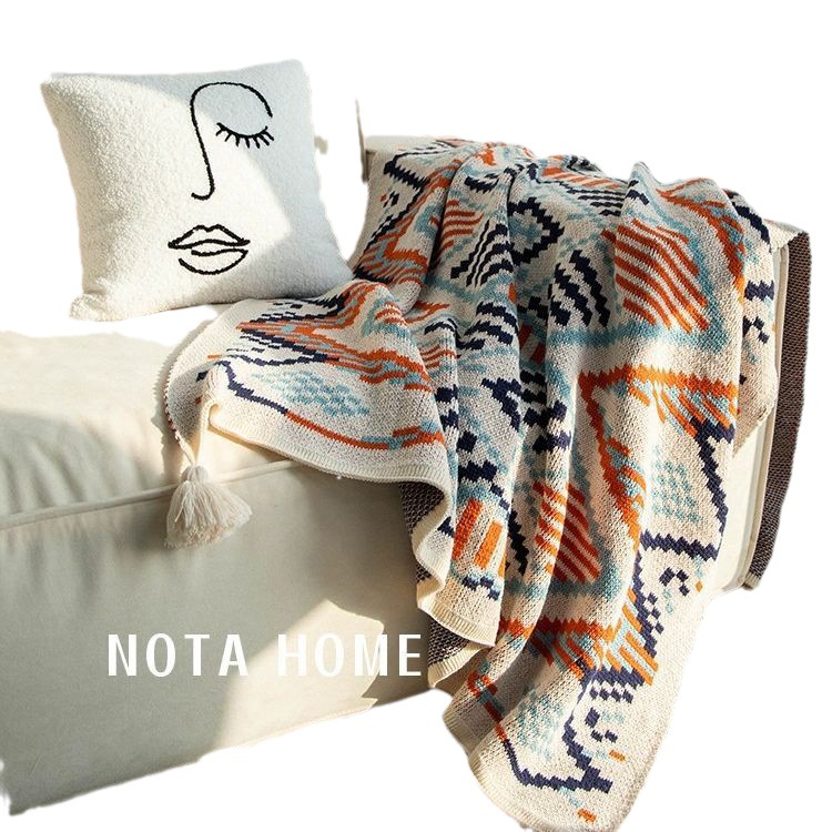 Picture of Bohemian sofa blanket ethnic style blanket Nordic shawl air conditioning blanket B & B knitted tassel bed blanket