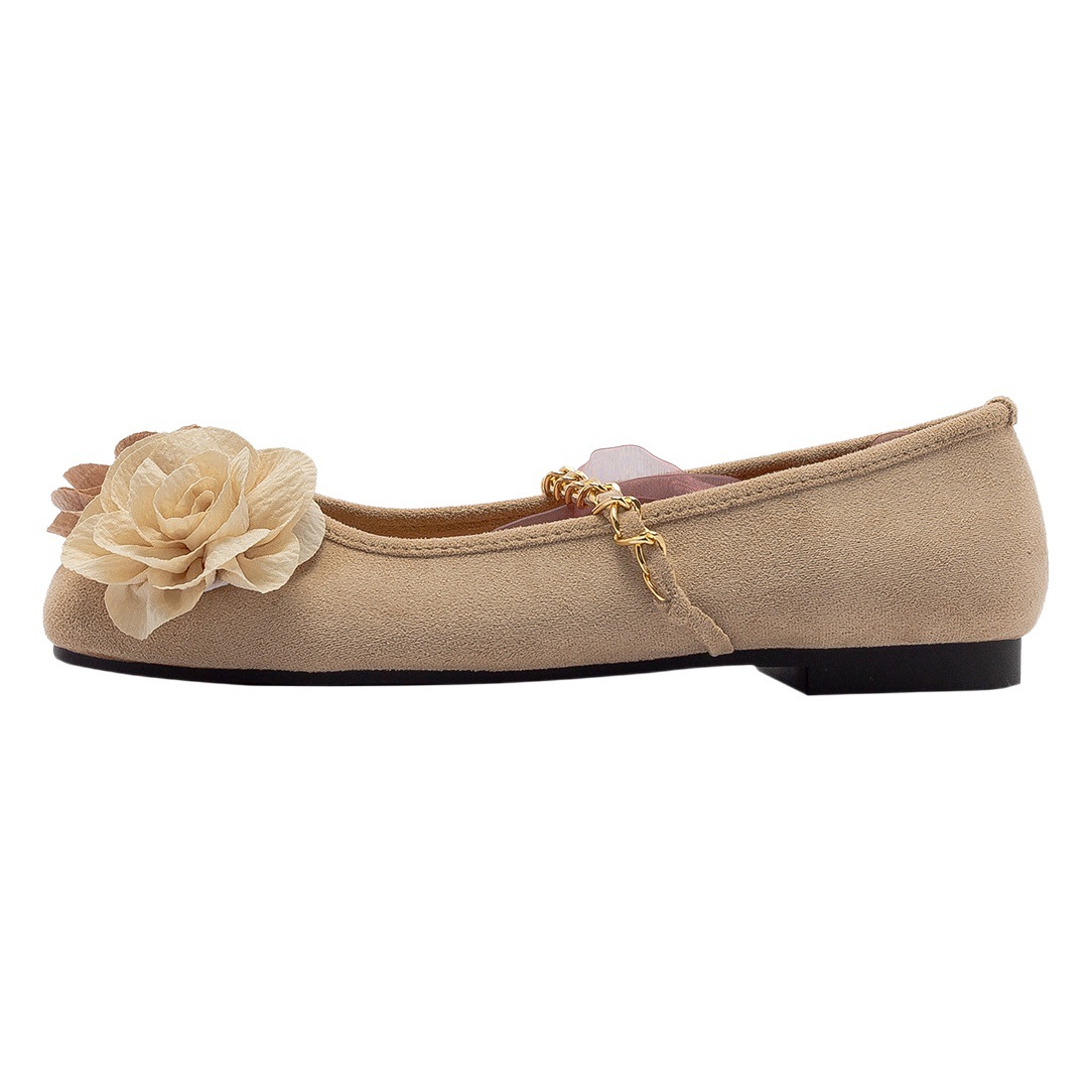 2024 spring new Chinese style flower Mary Jane square toe single-layer shoes women's retro flat ballet style shoes all-matching