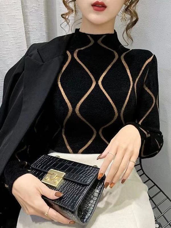 Picture of 2023 new Korean style autumn and winter thickened half turtleneck top Western style inner and outer wear fleece-lined bottoming shirt T-shirt for women