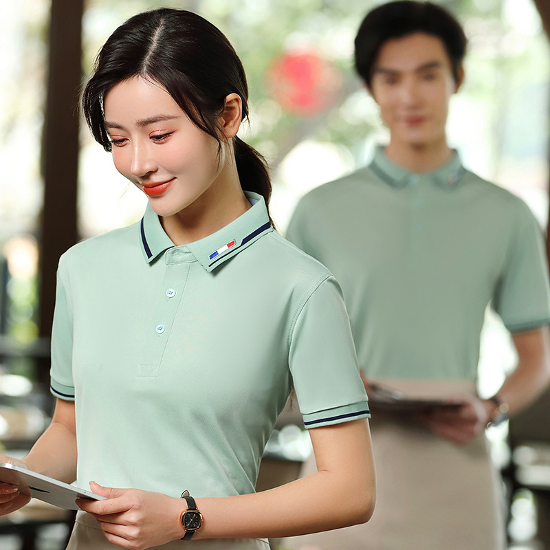 Picture of Catering Waiter Work Clothes Short-Sleeved T-Shirt Ice Silk Cotton Work Clothes Female Supermarket Burger Fast Food Restaurant Work Clothes Embroider