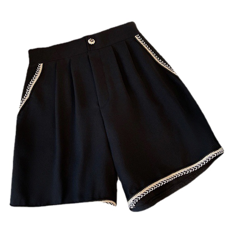 2023 Summer New Large Size Women's Clothing Chubby Girl Chanel Style Casual Shorts Contrast Color Top Slimming Elegant Two-piece Set