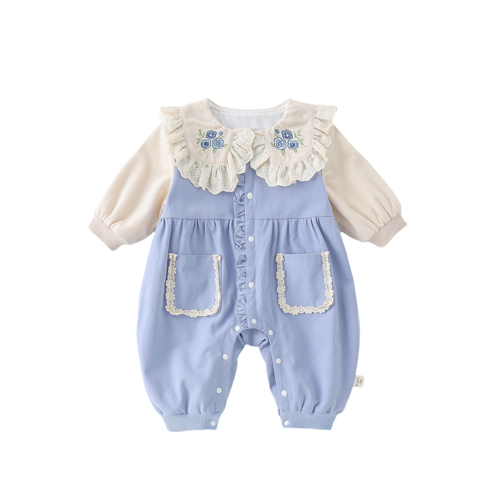 Picture of Baby Clothes Spring Clothes Baby Girl's One-piece Clothes Princess Western Style Full Moon Hundred Days Ha Clothes Spring Long-sleeved Double-layer Climbing Clothes