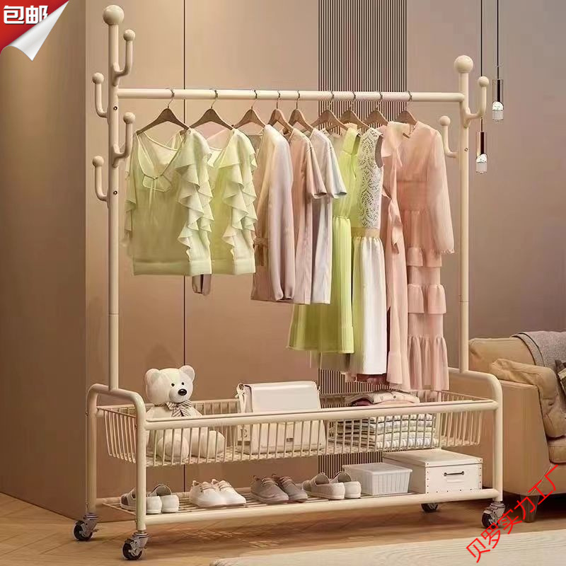 Drying rack floor removable bedroom clothes rack hanging clothes rack indoor simple rod coat rack room