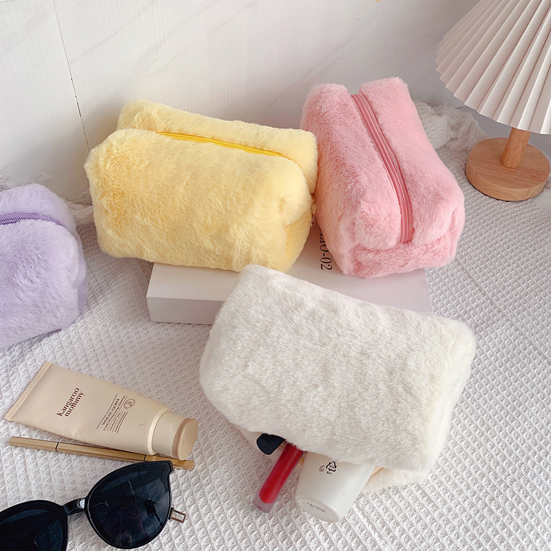 If You Don’T Buy a Regret Series ~ Ins Macaron Plush Pencil Bag Hand Bag Portable Sweet Soft Waxy Cosmetic Bag Pencil Bag