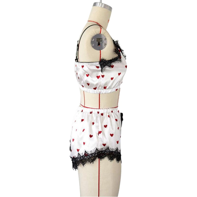 Europe and the United States foreign trade sexy small heart elastic satin sling lace wrap chest two-piece set