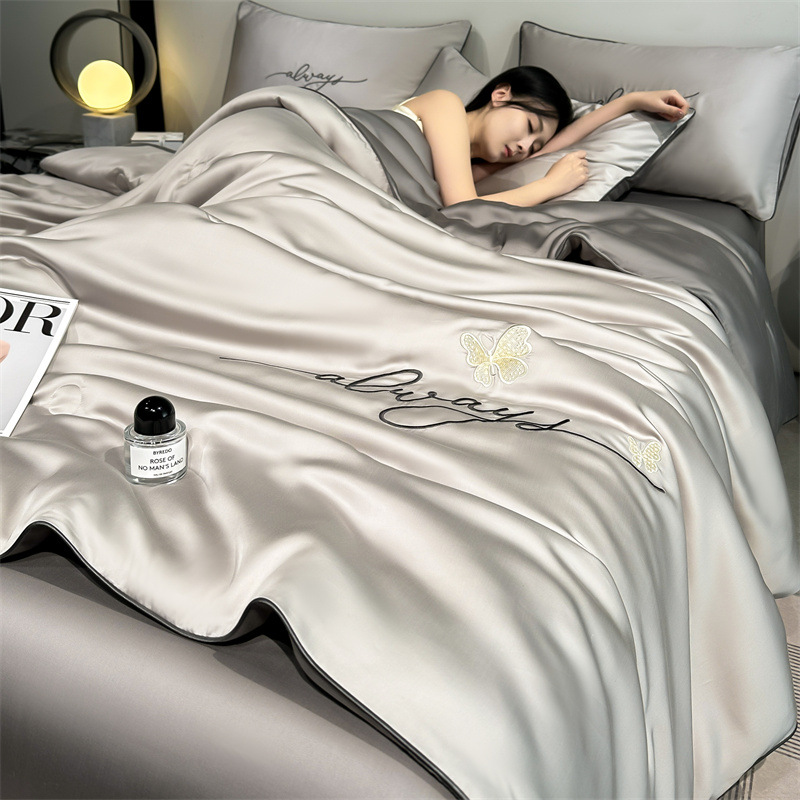 Picture of Class a Washed Ice Silk Summer Quilt Four-Piece Set of Summer Cool Quilt That Can Sleep Naked, Embroidered Air-Conditioned Quilt, Cool Silk Summer Thin Quilt