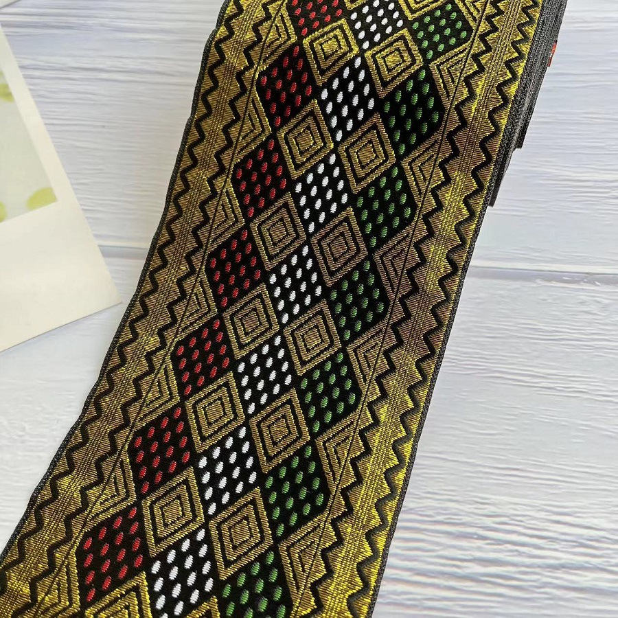 Ethnic lace jacquard ribbon golden yellow minority stage costume clothing accessories A- 1511 width 10. 3cm