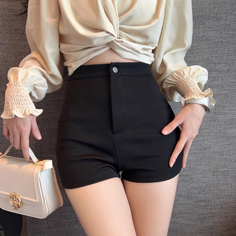 High Waist Shorts Women's Outer Wear Spring and Summer New Black Three-point Tight Stretch Hip Sexy Casual Hot Pants Ins Trendy