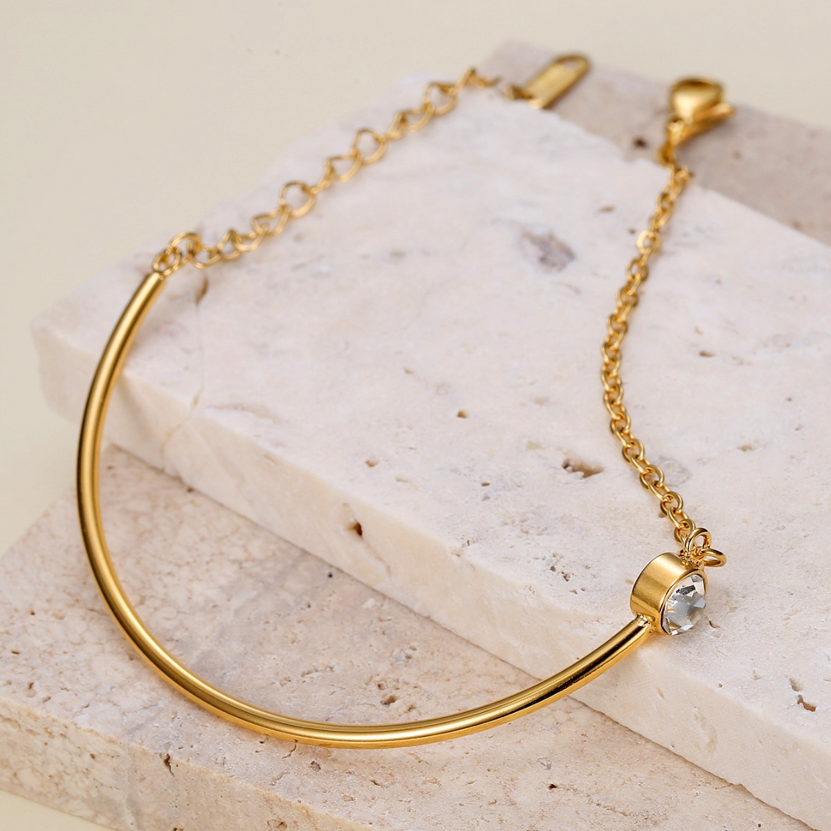 European and American simple inlaid zircon versatile temperament niche minimalist geometric curved anklet summer women's stainless steel jewelry