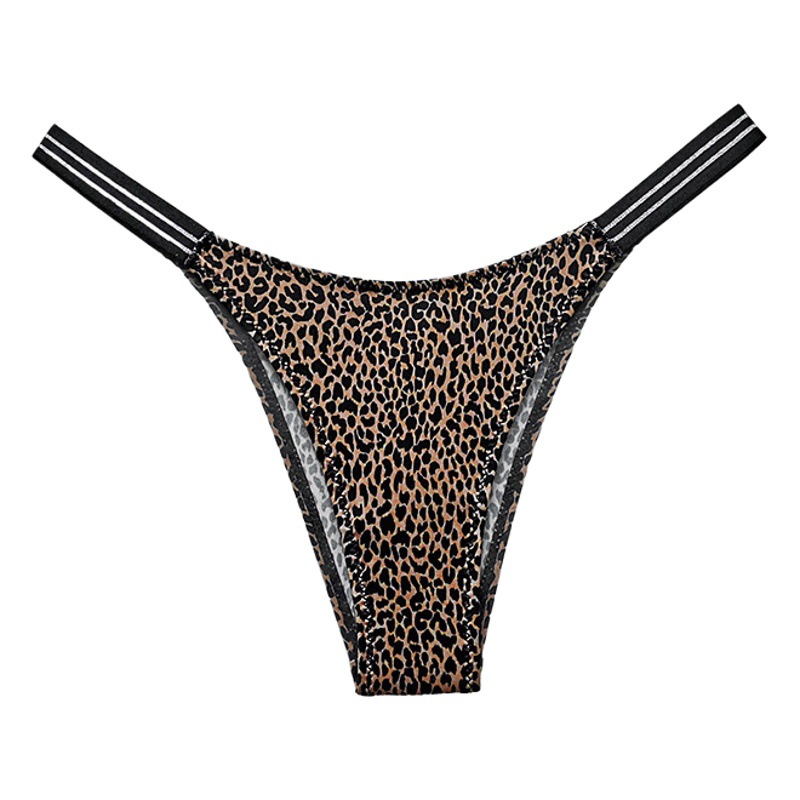 European and American underwear sexy seamless ice silk bikini leopard print low waist hip fashion sports fitness ladies thong