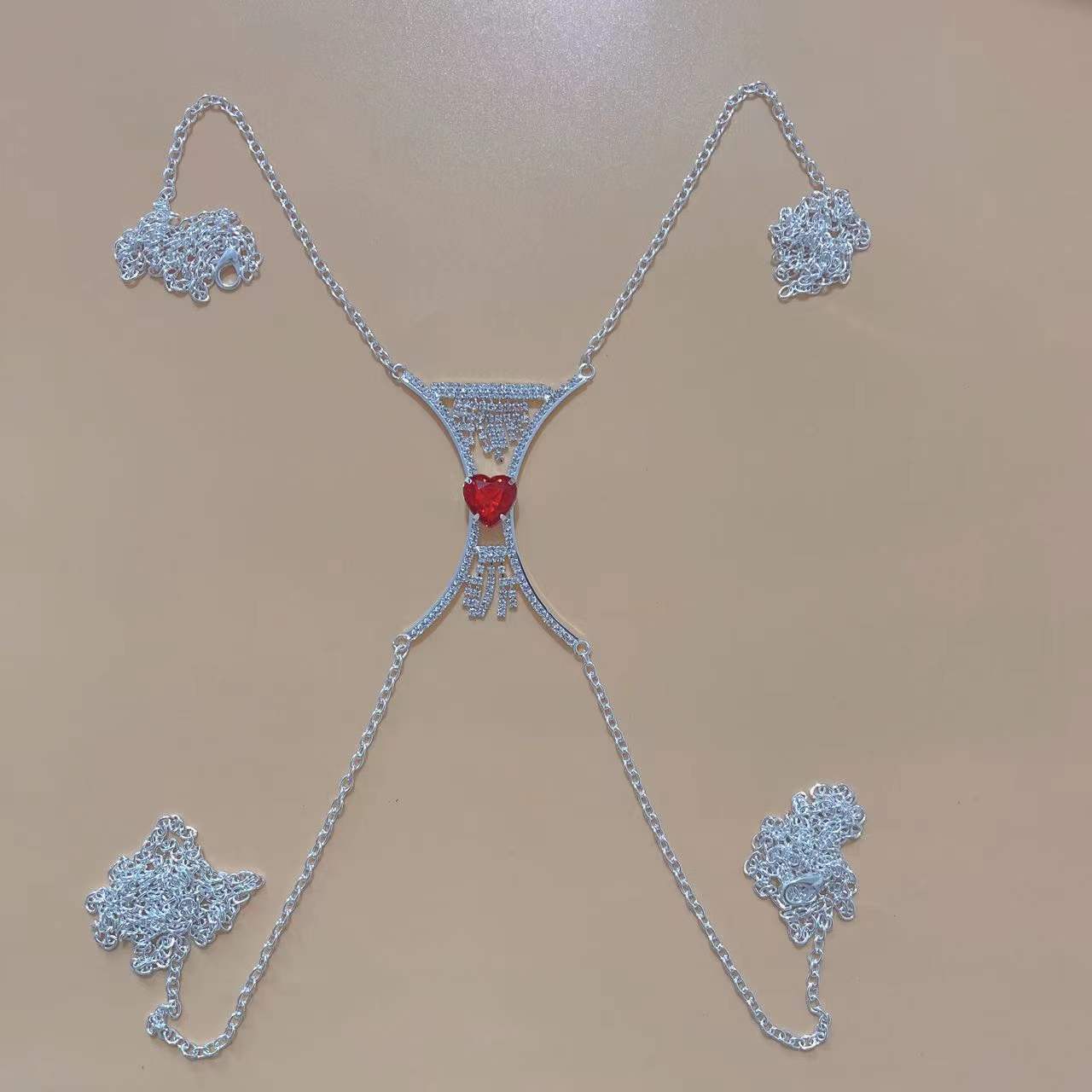 Picture of European and American fashion chest chain luxury Emerald Tassel chest support women sexy rhinestone body chain