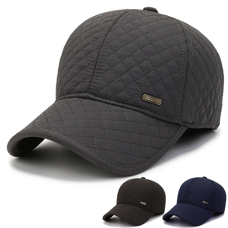 Middle-aged and elderly winter hat men's embroidery thread hat cold-proof baseball hat fleece-lined thickened peaked cap ear protection warm cotton hat