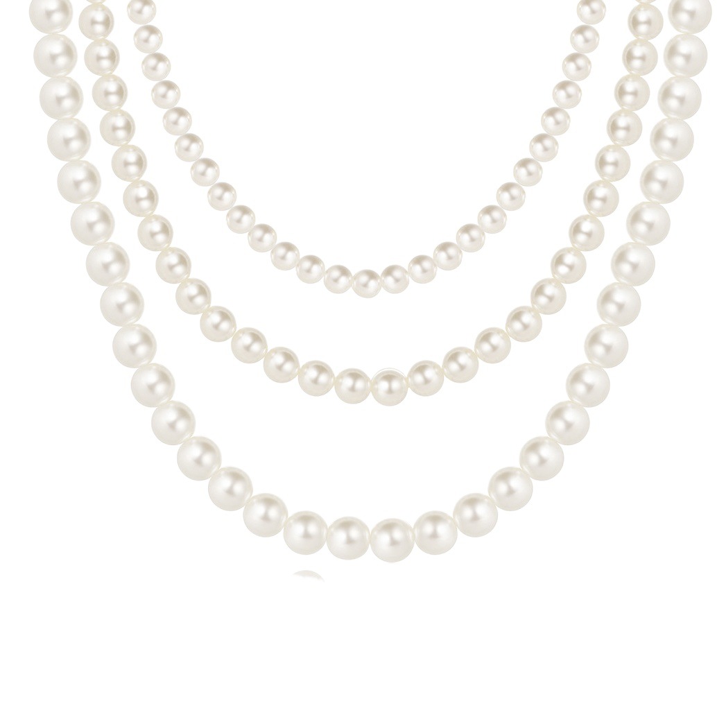 Creative Simple Imitation Pearl Necklace Women's Niche Design Three-Layer Clavicle Chain Retro Necklace Baroque Necklace Stackable