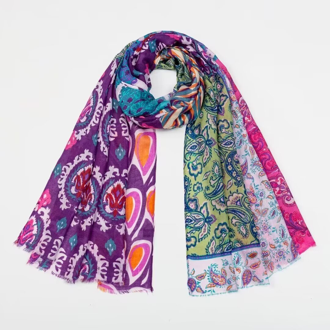 Summer Travel Anti-Sun Retro Printed Scarf Shawl Women's Ethnic Style Cross-Border Long Square Scarf Wholesale