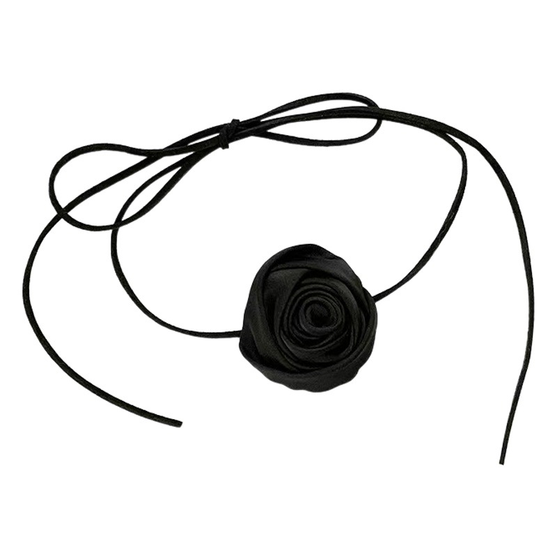 Niche Vintage Pure Desire Rose choker Handmade Collar Wrist Flower Silk Necklace Women's Sexy Waist Rope Strap