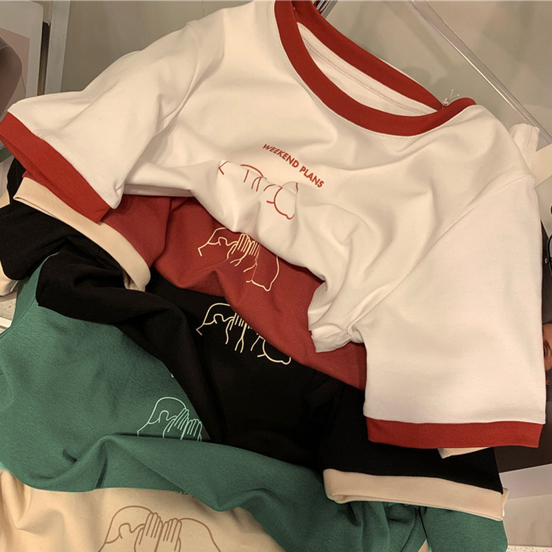 Women's Cross-border Color Short-sleeved T-shirt Women's Summer Loose Base Shirt Student Casual Korean Couple Top Wholesale