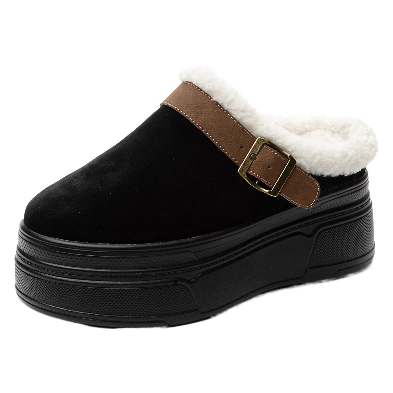 Plush shoes thick bottom increased closed toe warm plush slippers women's winter outdoor wear 2023 new online celebrity ins style cotton slippers