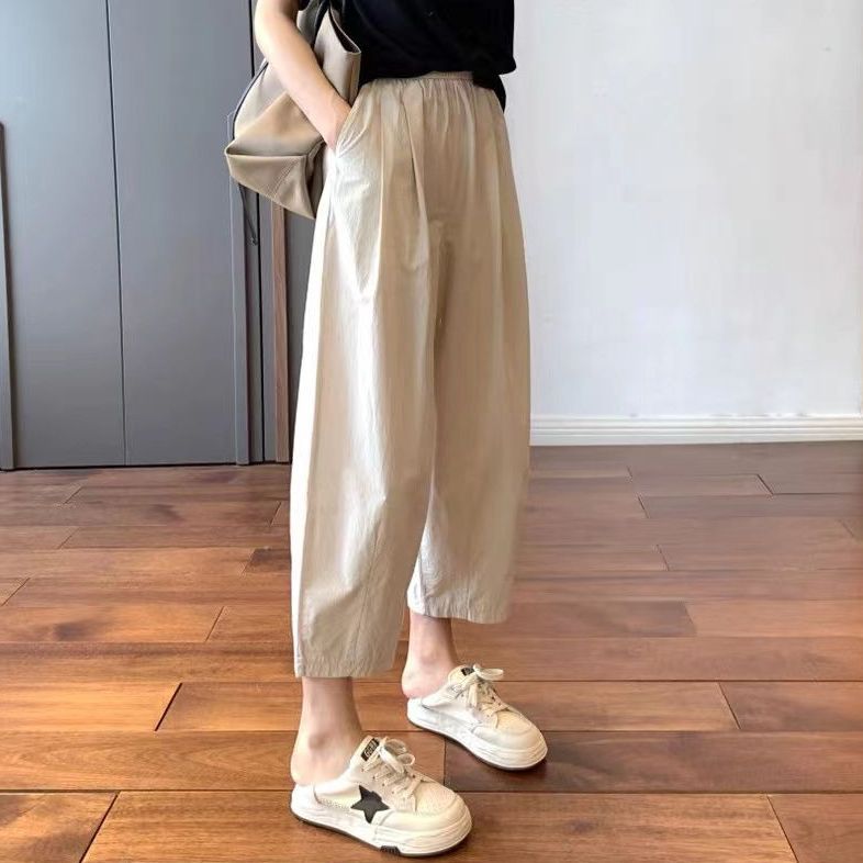Japanese-Style Casual Cotton and Linen Wide-Leg Pants for Women, Summer Thin Loose Versatile Cropped Pants, Petite Harem Carrot Pants