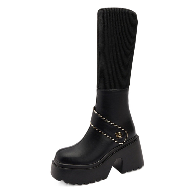 Thick-Soled Knight Boots for Women 2024 Popular Autumn and Winter Easiest for Match Stretch Slim Boots High Socks Boots Women's Long Boots
