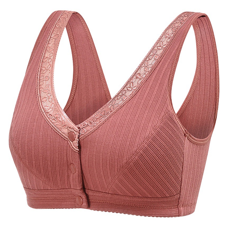 Plus size bra front buckle wireless lace vest bra for middle-aged and elderly mothers threaded cotton sports underwear for women