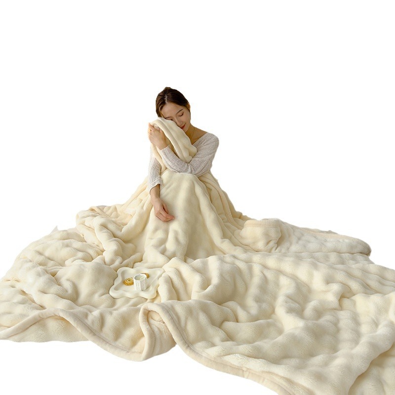 Picture of Light luxury high-grade rabbit velvet blanket double-sided velvet thickened multifunctional air conditioning blanket lunch break blanket gift blanket wholesale