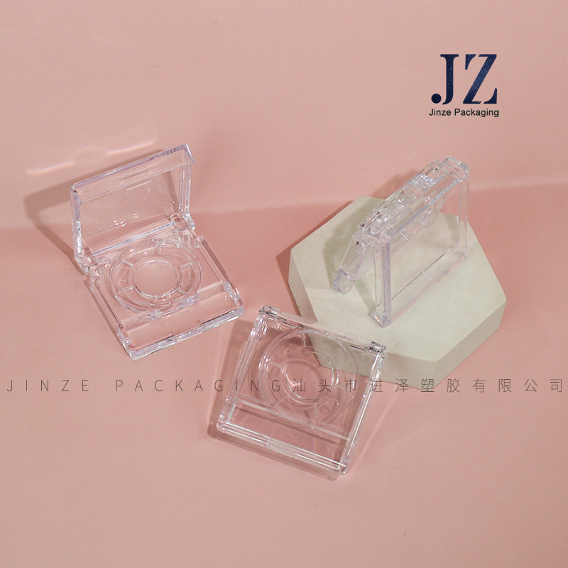 Jinze square buckle transparent blush eye shadow highlight box with brush plastic packaging material