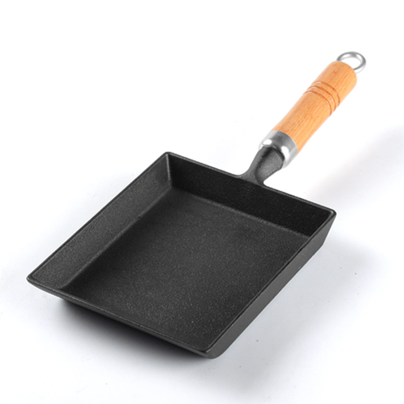 Picture of Cast Iron Japanese Tamagoyaki Frying Pan Flats Bottom Frying Pan Square Thickeneded Egg Roll Roasted Breakfast Omelette Artifact Induction Cooker Gas