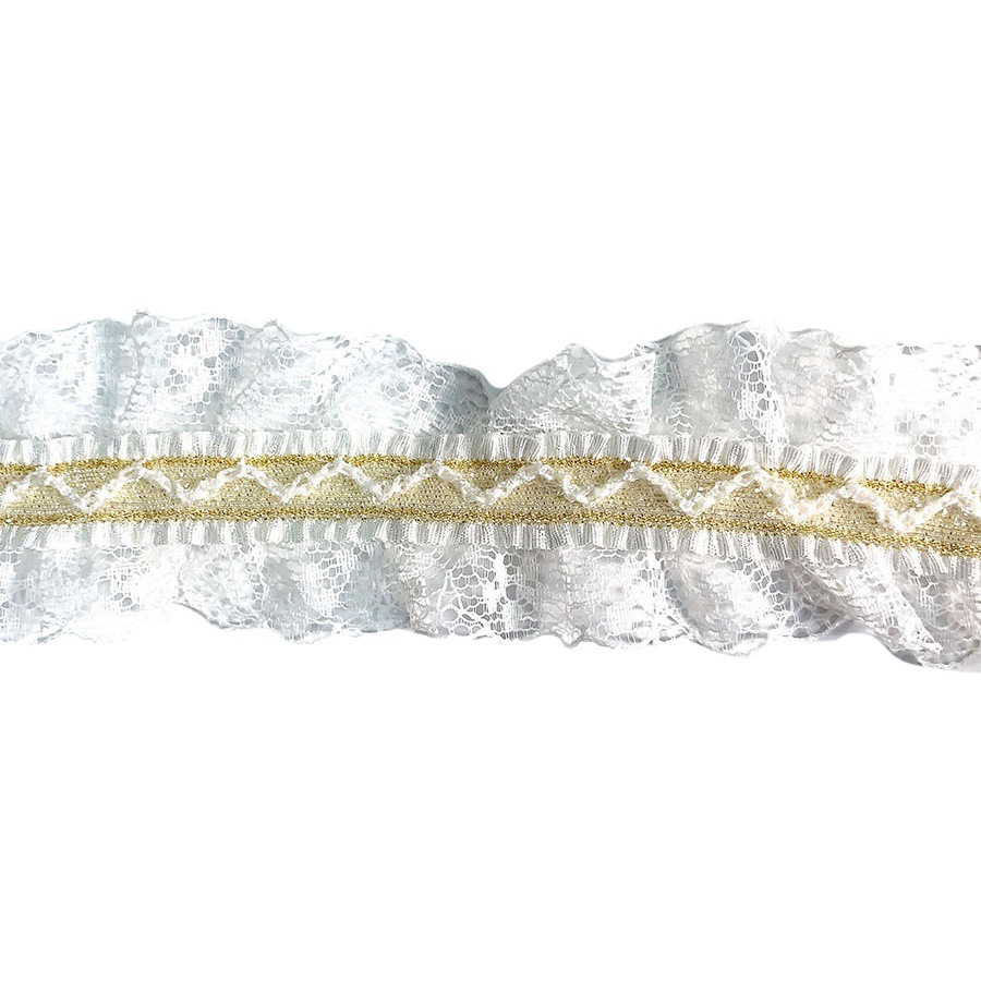in stock elastic 3.8CM gold and white bilateral fungus lace elastic belt wedding lace accessories fungus lace