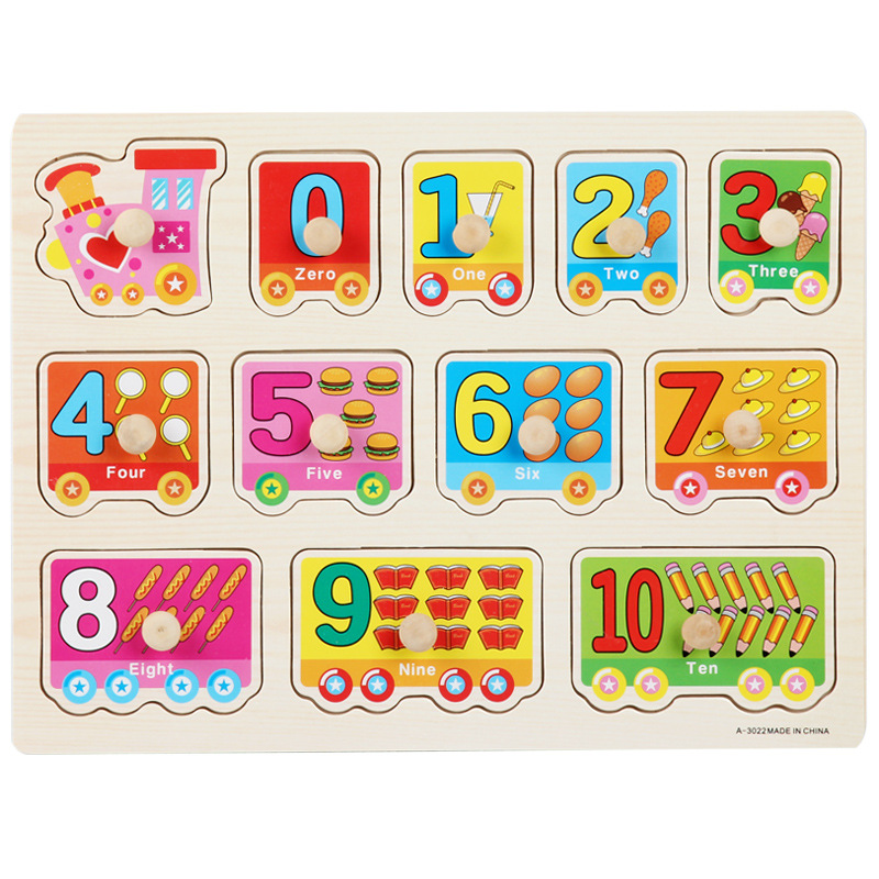 Picture of Factory wholesale hand-held board early education educational toys digital letters animal puzzle beneficial intelligence baby wooden toys