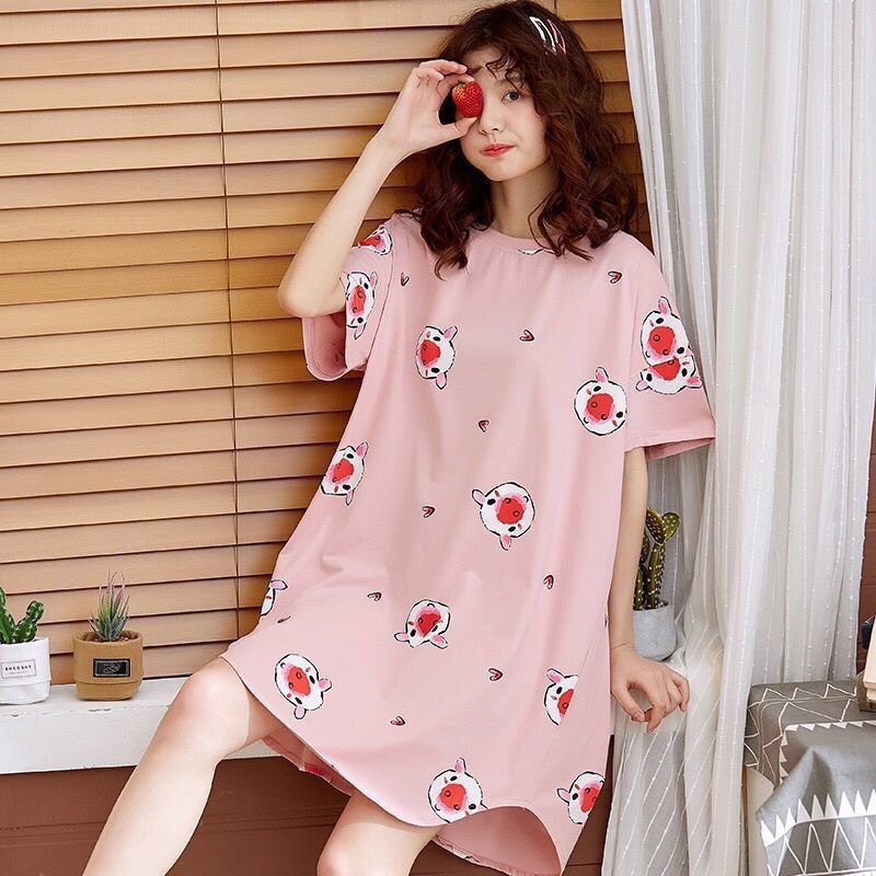 Picture of Pajamas for Women, Summer Korean Style, Women's Summer Nightgown, Short-Sleeved Women's Summer Home Wear Set, Student Plus Size Milk Silk