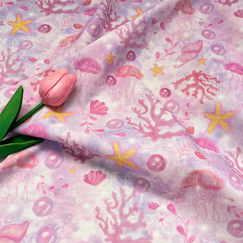Jellyfish starfish dress shirt skirt handmade fabric cotton 60-count poplin digital printed fabric