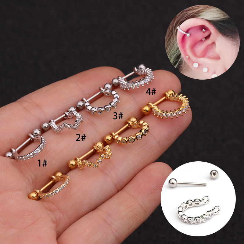Cross-Border Stainless Steel Earrings Micro-Embedded Earrings Zircon Soft Ear Bone Nails Body Piercing Jewelry Foreign Trade Supply Trendy