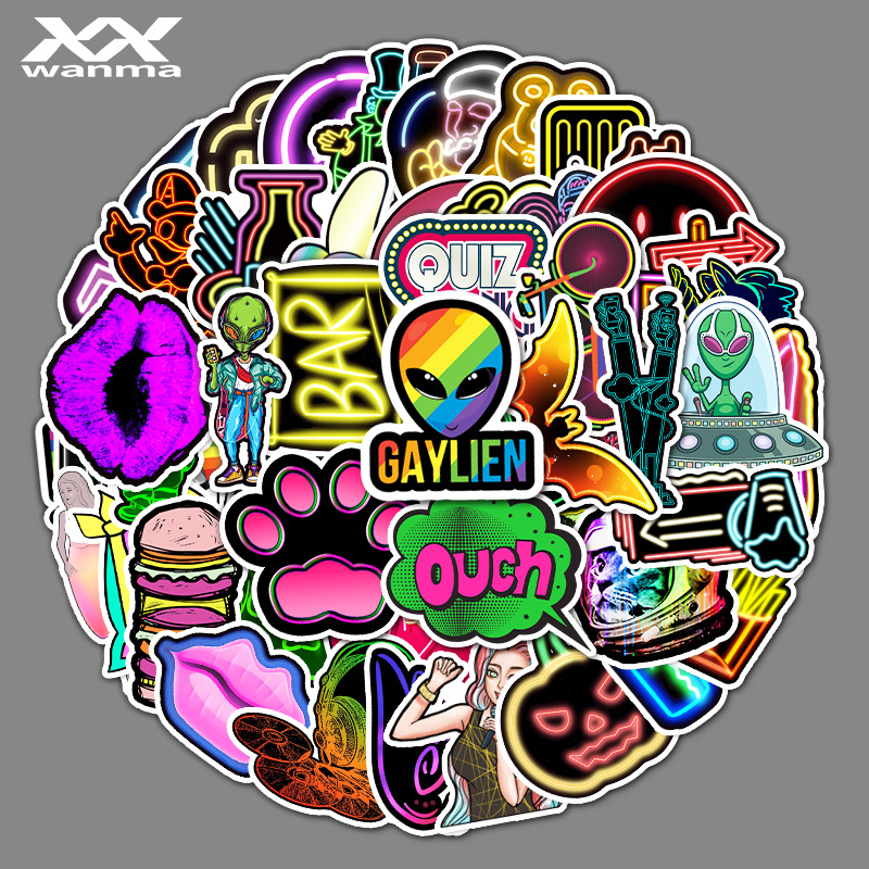 Picture of 53 Neon Graffiti Decoration Personalized Fashion Wholesale Notebook Suitcase Motorcycle Car Waterproof Stickers