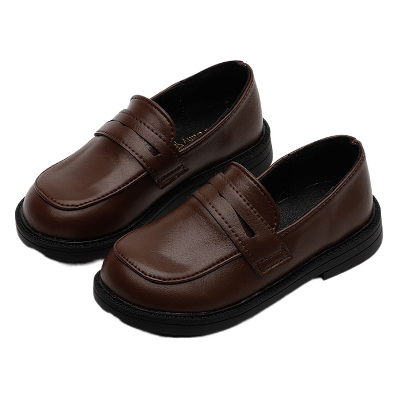 Children's performance black leather shoes 2024 spring new boys' British style single shoes Korean style all-match slip-on children's shoes
