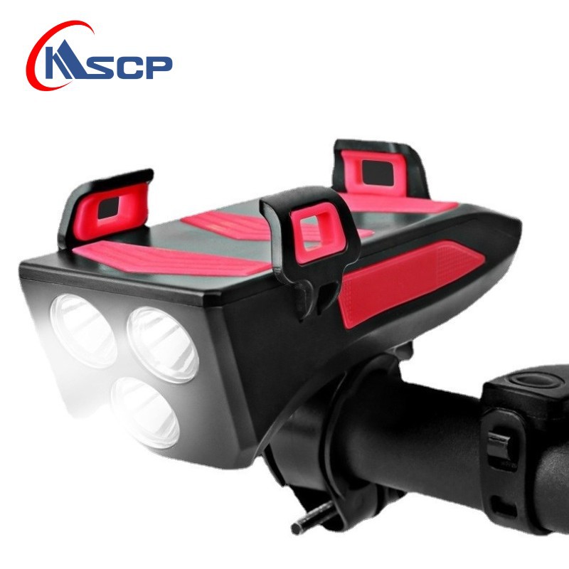 Bicycle mobile phone rack with electric bell horn front light four-in-one bicycle light with charging treasure USB