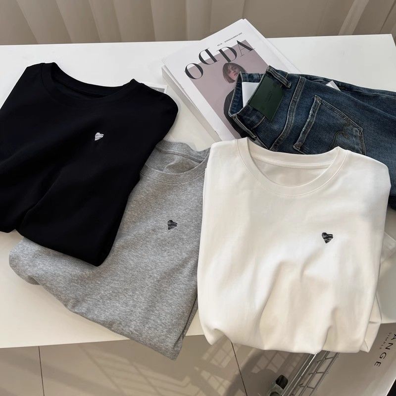 Double-sided velvet warm love printed T-shirt women's base shirt warm autumn and winter new all-match long sleeve round neck top