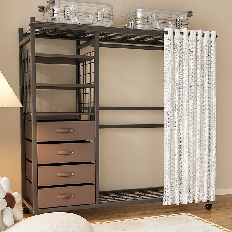 9C hanging hanger floor floor bedroom simple dustproof coat rack removable shelf steel open wardrobe