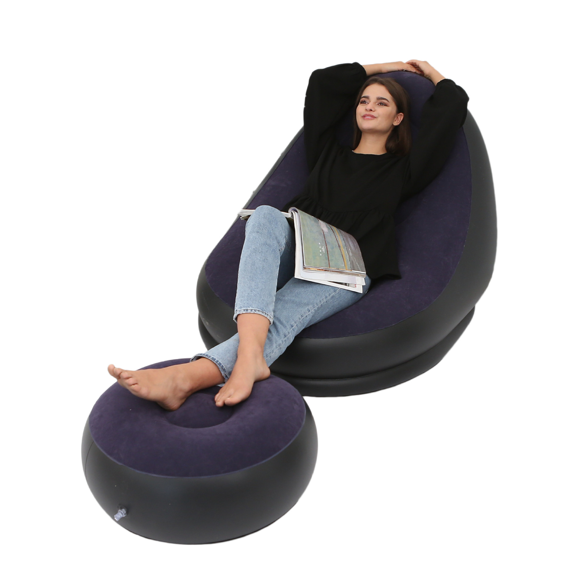 Picture of Cross-border Spot Thickened Flocking Inflatable Sofa Lazy Sofa Internet Celebrity Single Comfortable Sofa Nap Recliner Creative
